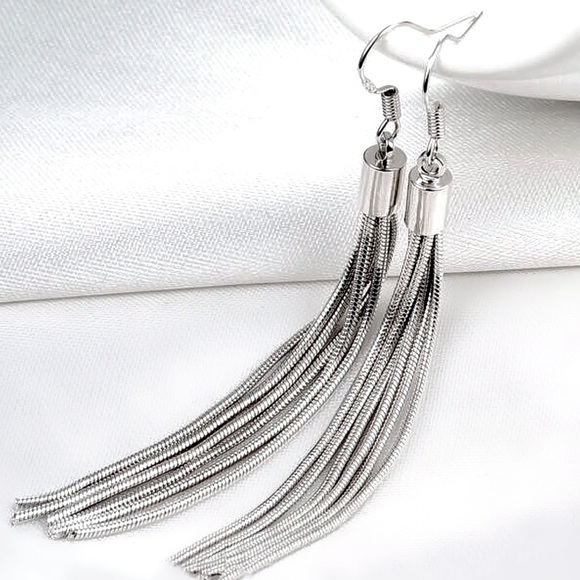 925 Stamped Silver Tassel Earrings - Picture 2 of 8
